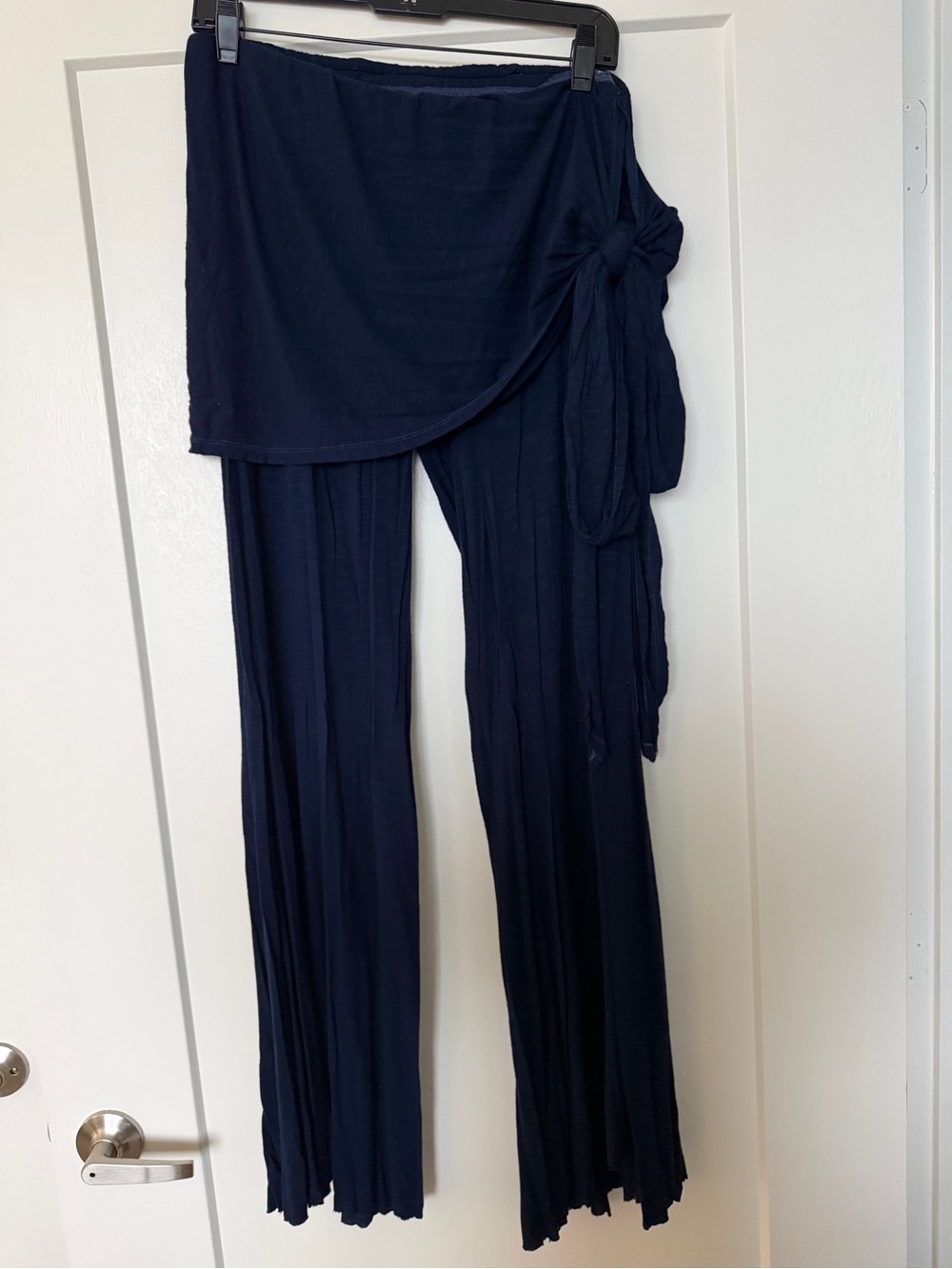 Tie-Waist Navy Wide Leg Pants with Overlay